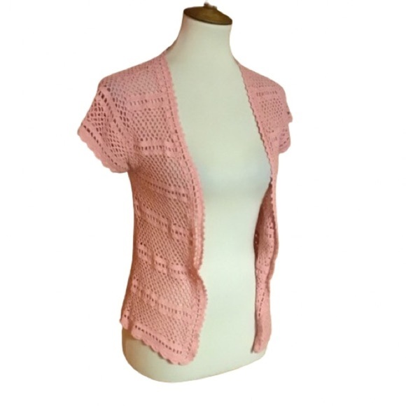 Authentic Original Vintage Style Sweaters - Vintage 90s pink crocheted cardi